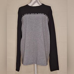 Michael Kors Men's  Colorblock Logo Long Sleeve T-Shirt Gray/Black Size Large.